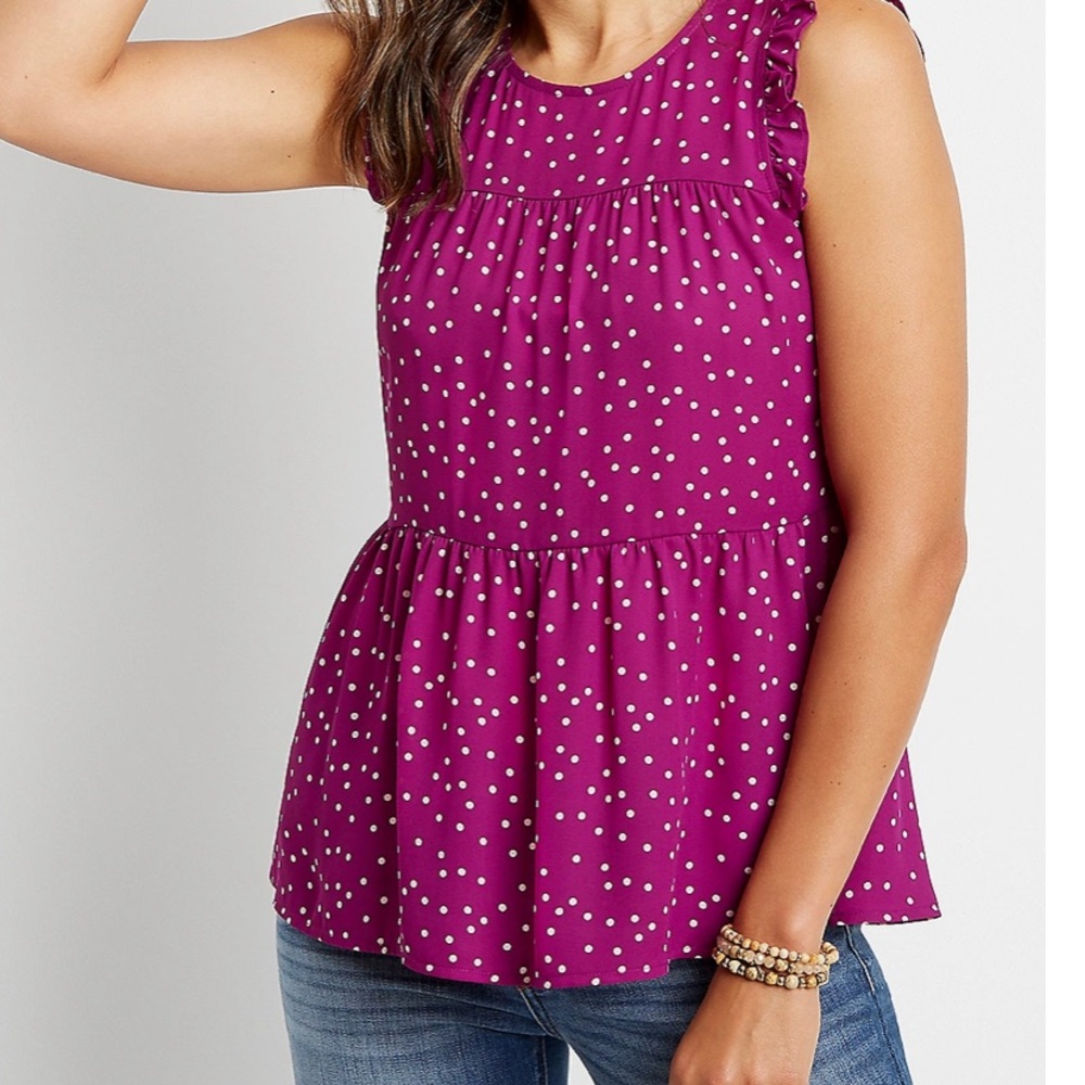 Purple Polka Dot Babydoll Tank Top